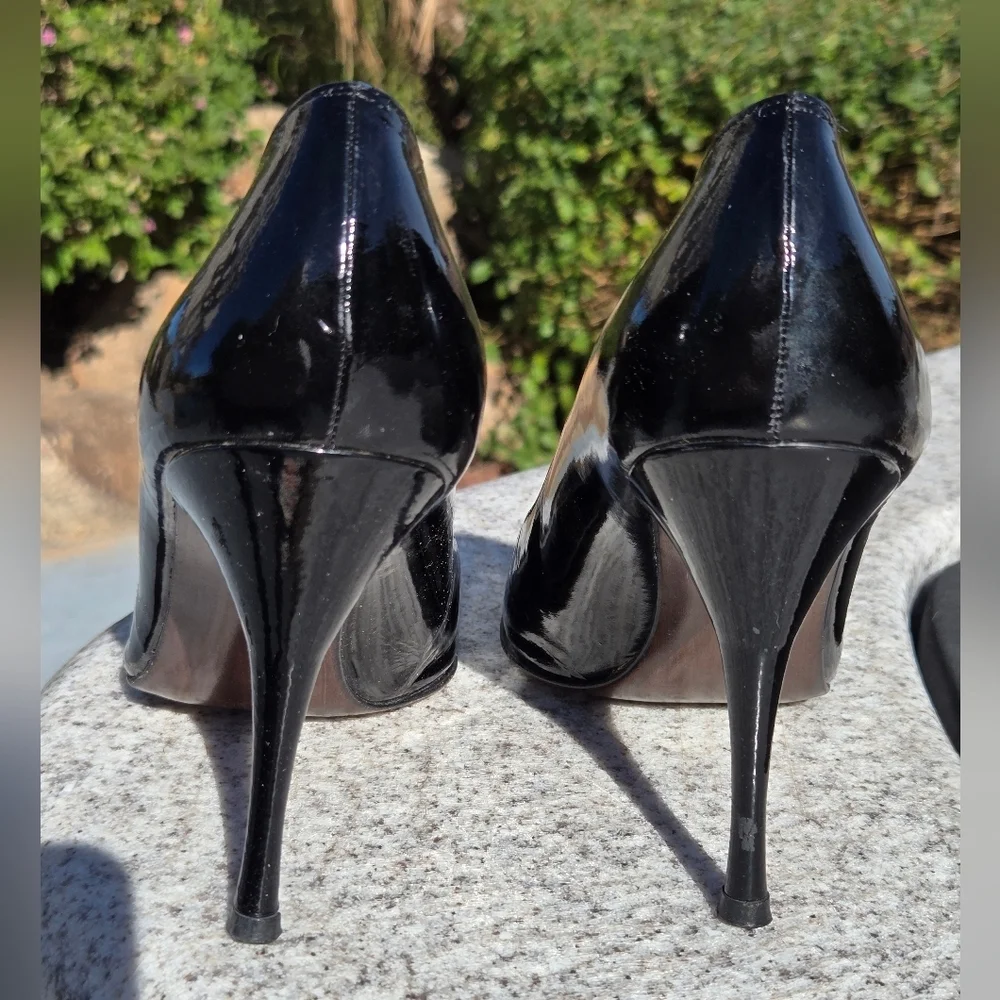 STUART WEITZMAN Peep Toe Sz 10 M Black Patent Leather High Heels